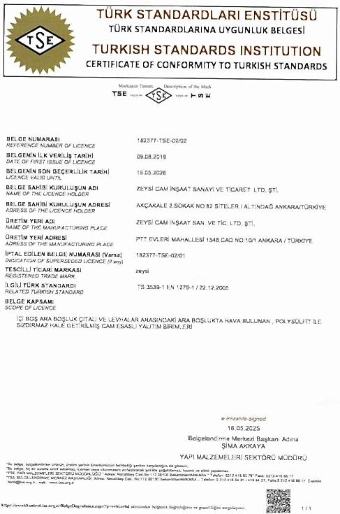 Isıcam TSE Uygunluk Belgesi